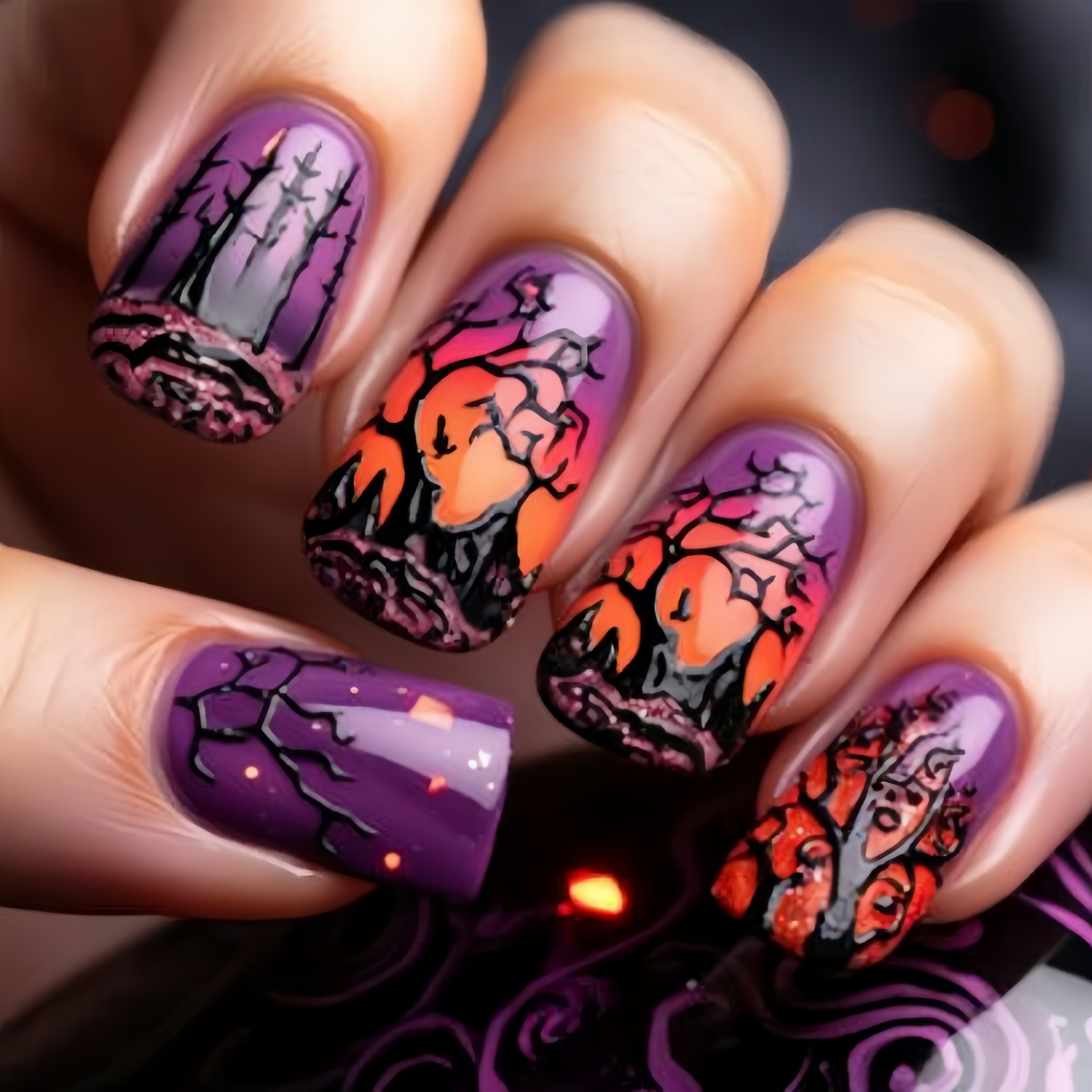 Nail Art Orange - Mittlere, quadratische Kunstnägel für Damen und