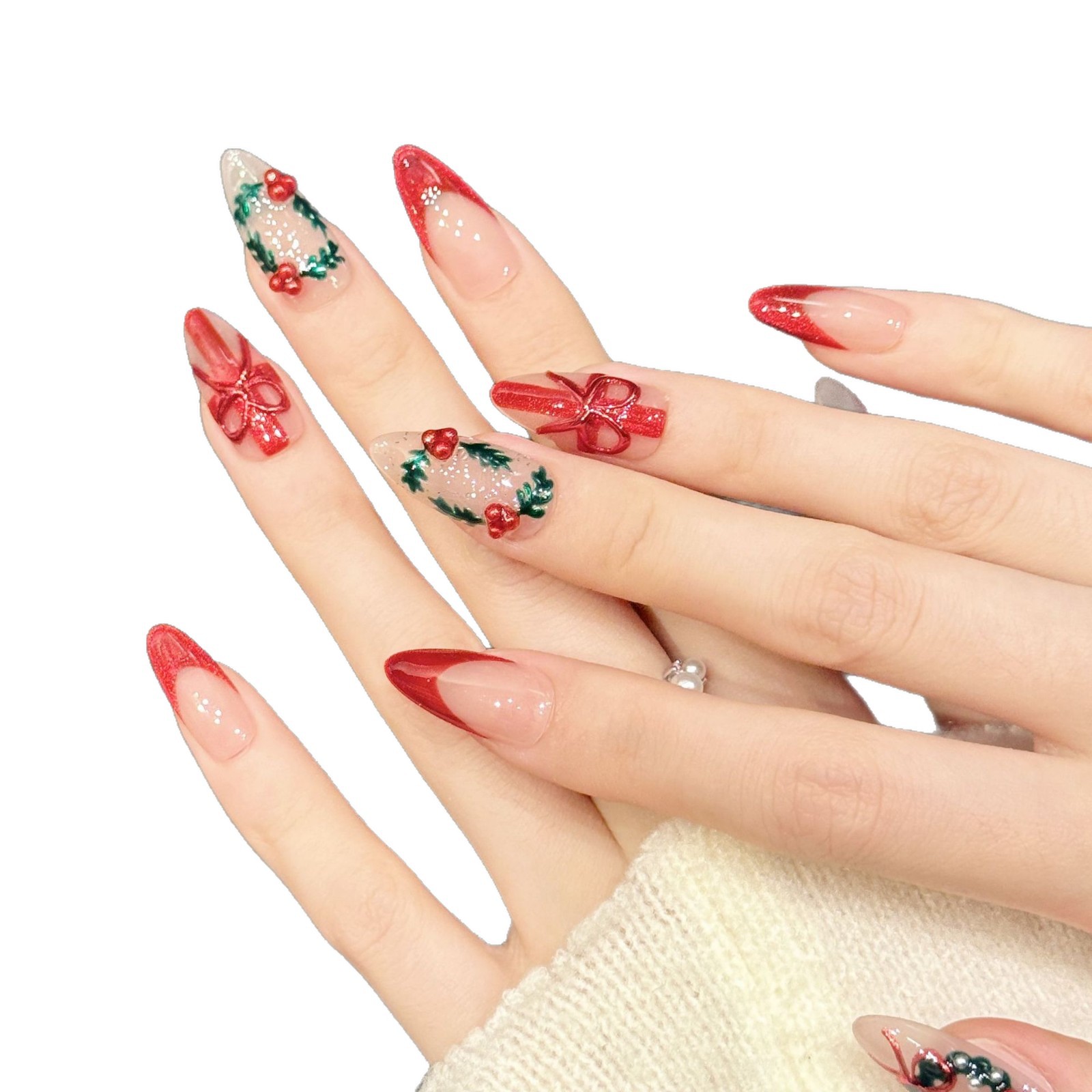 10 Stück Weihnachts-Rot-Nude-M – Nail Art Press On Bewertung und Preis